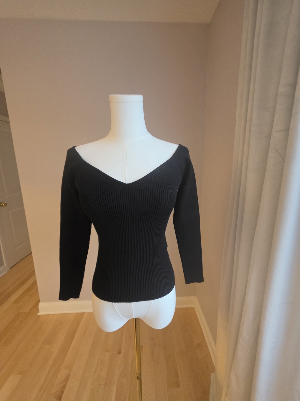 BA&SH Black Ribbed Off-Shoulder Top